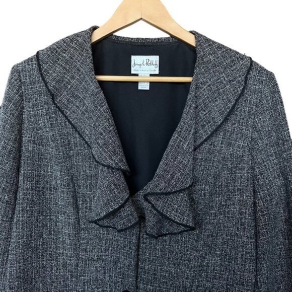 Joseph Ribkoff Grey Black Ruffle Blazer Women Size 14 - Picture 3 of 9